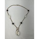 Onyx Vintage Semi Precious White Agate  Beaded Brass Chain Lariat Necklace Photo 1