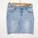 Celebrity Pink  Light Wash Blue Denim Raw Hem Mini Skirt Women's Size 1/25 Photo 6