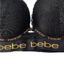 Bebe Womens Black  Logo Lace Underwire Padded Push Up Bra Size 34C​​​ Photo 1