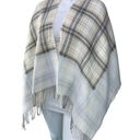 J.Jill  Womens One Size Poncho Sweater Wrap Plaid Acrylic Fringe Neutral Soft Photo 0