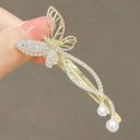 Set Of 2 Butterfly Alloy Rhinestone Imitation Pearl Fashion‎ Hair Clips Gold Photo 6