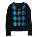 Apt. 9  Y2k Black & Blue Argyle Preppy Cashmere Cardigan Sweater Medium Photo 0