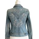 Coldwater Creek  Jean Jacket Light Wash Distressed White Embroidered Denim  4P Photo 4