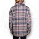 Cyrus  Faux Fur Fuzzy Plaid Button Front Jacket Shacket Pink Gray & Blue Size S Photo 4