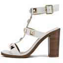 Soda  Beets White Faux Leather Gold Studded Heels Women’s Size 10 Photo 2