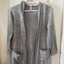 Alya Gray Long Line Duster Open Front Cardigan Hooded Pockets 3/4 Sleeves Small Photo 3