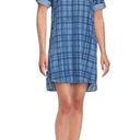 Beach Lunch Lounge Womens Blue Plaid Denim Chambray Roll Tab Sleeves Dress Sz XS Photo 0