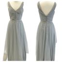 Monique Lhuillier  Bridesmaid Womens 12 Tulle Petra Pleated Sleeveless Gray Maxi Photo 1