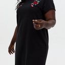 Torrid  Dress Mini French Terry Tee Shirt Dress Black w/ Embroidery Sz 1X (1) GUC Photo 1