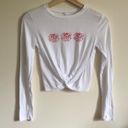 EMPYRE White Red Floral Rose Cropped Knot Front Graphic Long Sleeve Top Photo 2