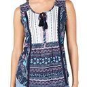 Style & Co NEW STYLE CO PETITE Mixed Print Tie Tank Top Blue Pink Aztec Tribal Boho Lace PS Photo 0