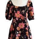 Olivaceous Oliveceous Mini Dress Black Orange Pink Floral Linen Blend Puff Sleeve Medium Photo 0