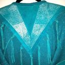 Vintage Turquoise Western Wear Suede Metallic Tassel Sweater Size Medium Photo 2