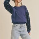 Lush Clothing Lush | Round Neck Sequin Sleeve Sweater in Blue Photo 0