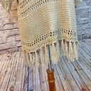 ee:some  Womens Open Knit Top Fringe Acrylic Blend Short Sleeve Tan Taupe Medium Photo 2