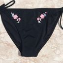 Topshop Black and Pink  Floral Embroidered String Bikini Bottoms Photo 2