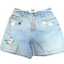 Vintage Embroidered Denim Shorts 90s AJ Brandon Size 13/14‎ Retro Hippie Y2K Blue Photo 2