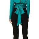 Slate + Willow  Green Satin Crop Top Long Sleeve Open Back Big Bow Photo 1