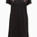 Torrid  Dress Mini French Terry Tee Shirt Dress Black w/ Embroidery Sz 1X (1) GUC Photo 5