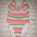 Decree Nwt  Women's Size XS Cut Out Multicolor 1pc Swimsuit Striped Front Tie $50 Photo 0