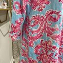 Caribbean Joe  Teal Blue & Pink Floral Asymmetric 3/4 Sleeve Dress Size L Photo 1