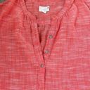 Caslon  lightweight spring summer cotton raw hem henley popover coral top Medium Photo 1