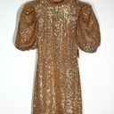 Camila Coelho NEW  Sz XS Cassie Mini Sequin Gold Dress Puff Sleeves Open Back Photo 2