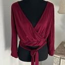 Alya Wine Red Cross cross tie long sleeve crop top Photo 0