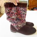 Toms  Serra Sweater Boot Slouchy Size 8.5 Brown Suede Chunky Knit Pink Lodgecore Photo 4