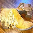 American Eagle  size 7 women’s fringe tan suede ankle bootie slip on Boho Photo 0