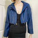 BCBGMAXAZRIA  Blue Cropped Hooded 100% Leather Jacket Size XS Photo 0