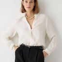 J.Crew  Drapey Ruffle Trim Ivory Viscose Blend Button Down Blouse Shirt Size M Photo 0