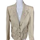 Denim & Co Khaki Stretch Denim Jacket Floral Embroidered Notch Collar Large Photo 2