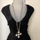 Silver chain pearl cross pendant long chunky necklace Photo 1