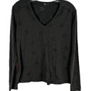 Rails  Medium Top Black Sheer Star Print Long Sleeve V Neck Cotton Women 1581 Photo 0