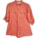 Max Studio  Linen Top long sleeve button up Salmon Orange Small Photo 0