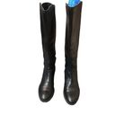 Ann Taylor  Loft black leather riding boot with stretch band in back. Pull on siz Photo 1