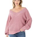 Zenana Outfitters Womens Blush Oversized Crocheted Wide-neck Sweater - Sz S Photo 0