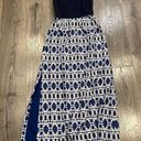 J.Crew  Navy Blue MAXI DRESS Boho Print Beach Flowy Side Slit Halter Style Sz 00 Photo 0