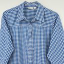 Joan Rivers  shirt blue white gingham check boyfriend tab long sleeve pockets L Photo 1