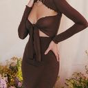 House Of CB  Natalia Chocolate Power Mesh Front Tie Midi Dress Size M Photo 13