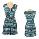 Blue Rain Francesca’s  boho print belted dress size small Photo 1