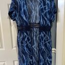 Dennis Basso Women’s Size Large  Blue Chiffon Duster W/ Lace Detail Photo 0