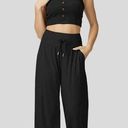 Halara  Women's Black High Waisted Drawstring Pocket Wide Leg Pants NWT Sz Small Photo 0