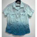 Harley Davidson  Womens Short Sleeve Button Shirt Size L Blue Ombre Eagle Wings Photo 0