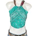 Bandana Halter Top Cropped One Size Festival Western Teal Handcrafted Unique NEW Photo 0