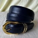 Vintage 90s Leather Belt Deep Navy Blue Gold Hardware Classic Work Office Medium Photo 7