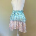 Love Shack Fancy  Ruffle Mini Silk Skirt Floral Rainbow Clouds NWT Size P Photo 9