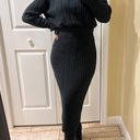 Two Pieces Set Knit Crop Top Long Skirt Sweater Blouse Turtleneck Maxi Skirt Slim Fit Loose Top Tee Black Photo 4