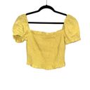 ASTR  The Label Mason Short Puff Sleeve Smocked Yellow Crop Top in Lemon MEDIUM Photo 2